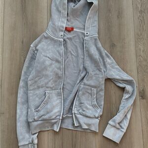 Butter Gray Hooded Zip-Up Sweatshirt with crystal skull on back